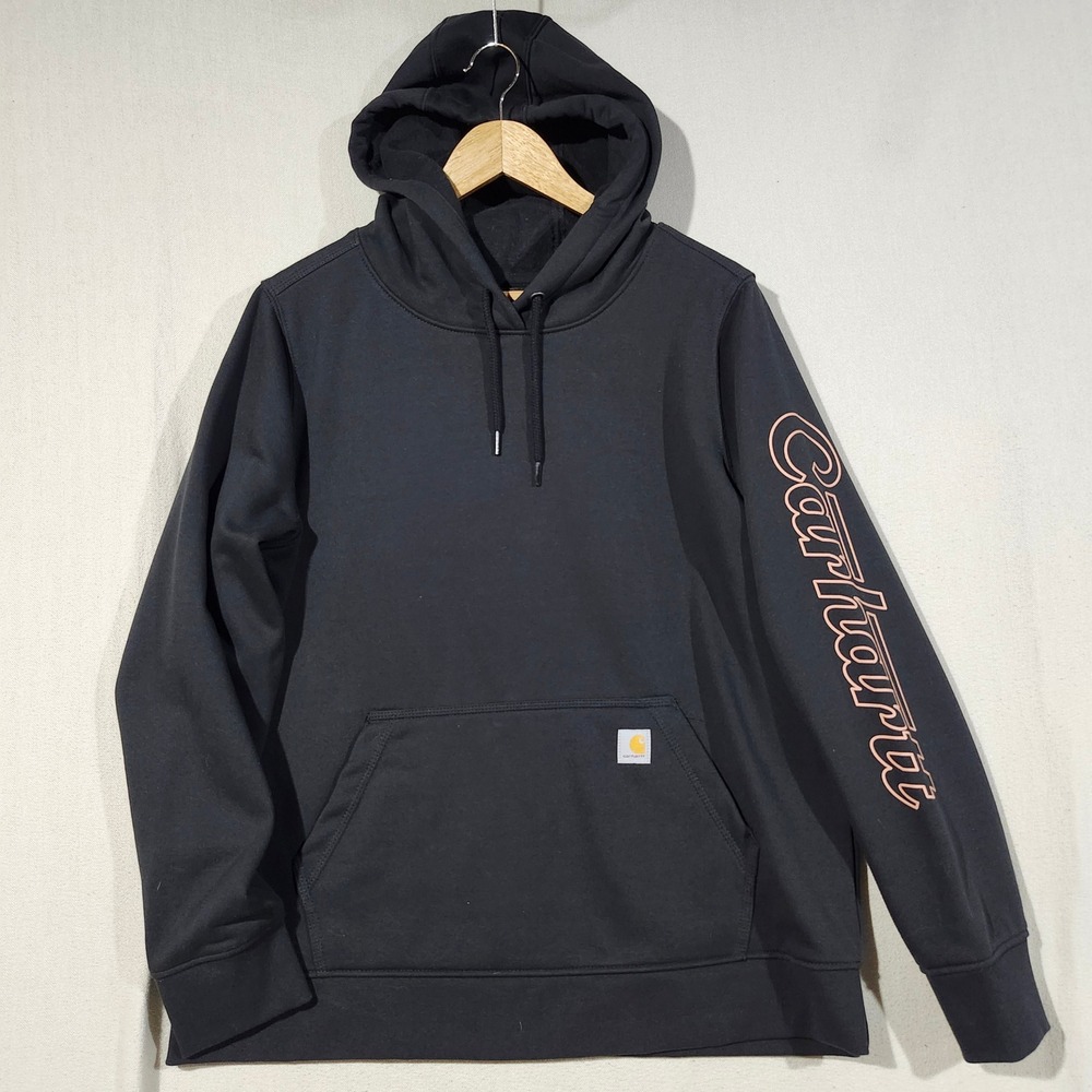 Carhartt Rain Defender Relaxed Fit Hoodie Black Pink Sleeve Logo Women XL 16-18